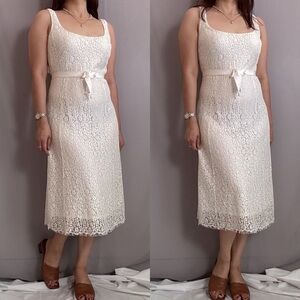 J.Crew White lace midi dress with a bow belt size 6